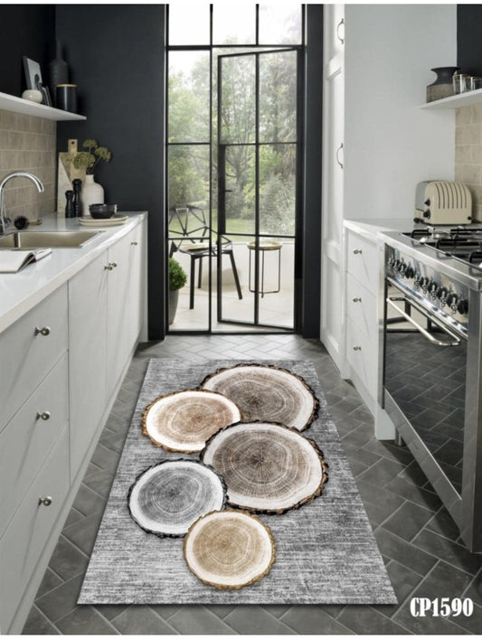 Килим за кухня в сиво с дървесен дизайн