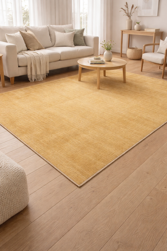 Едноцветен килим в жълто – противоплъзгаща подложка