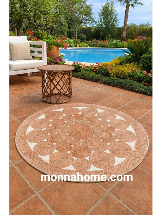 Кадифен КИЛИМ без косъм в кръгла форма в БОХО СТИЛ