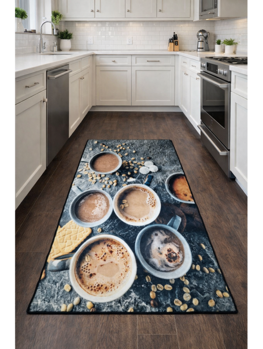 Килим за кухня кафе в сиво – перящ и противоплъзгащ