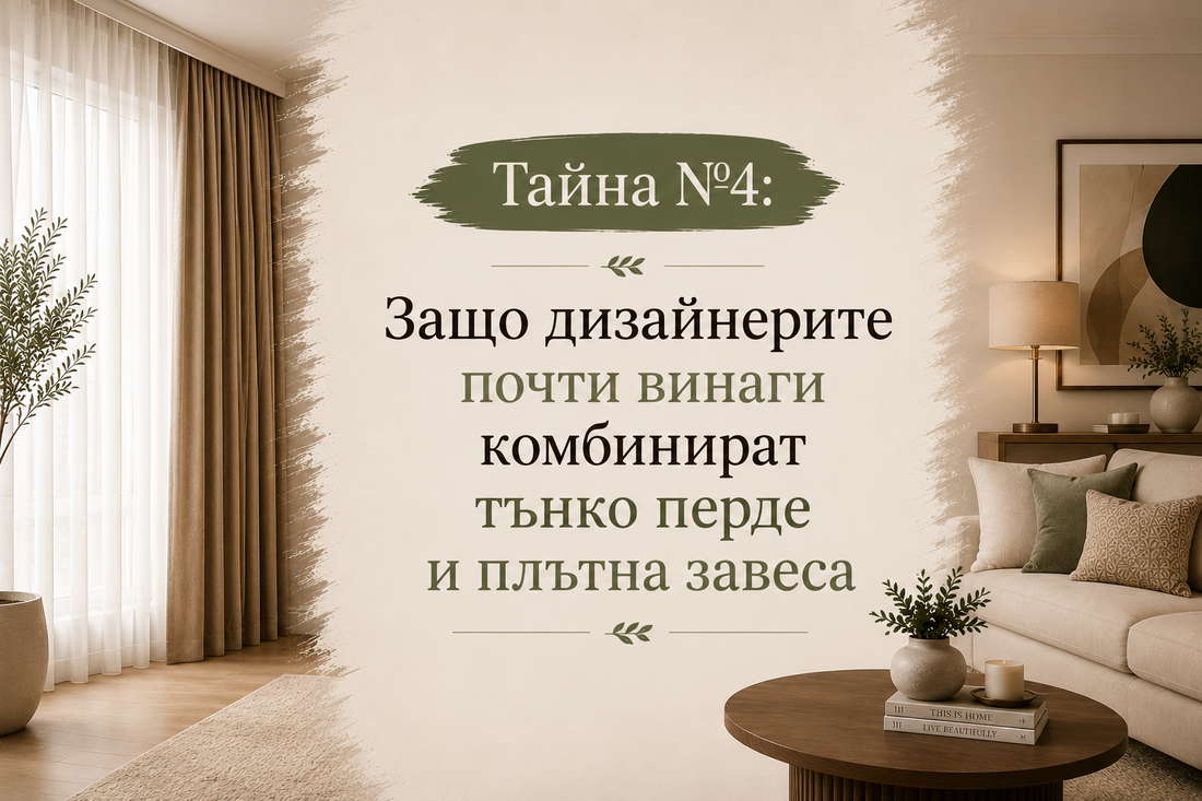 Тайна №4: Защо дизайнерите почти винаги комбинират тънко перде и плътна завеса