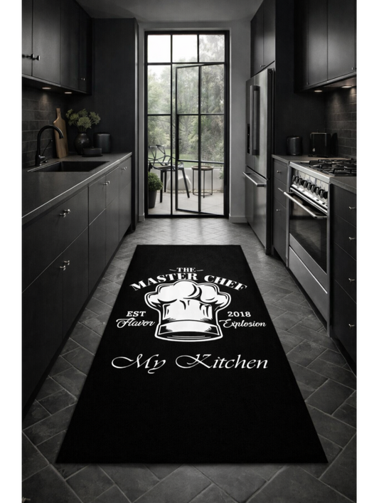 Кухненски черен килим с подложка против плъзгане