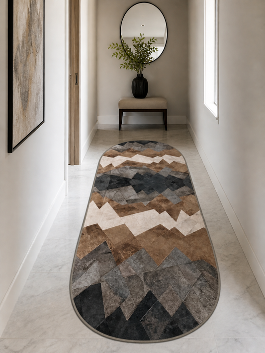 Овална пътека в сиво и кафяво - противоплъзгаща