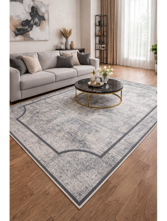 Килим в сиво с винтидж ефект – изчистен модерен дизайн