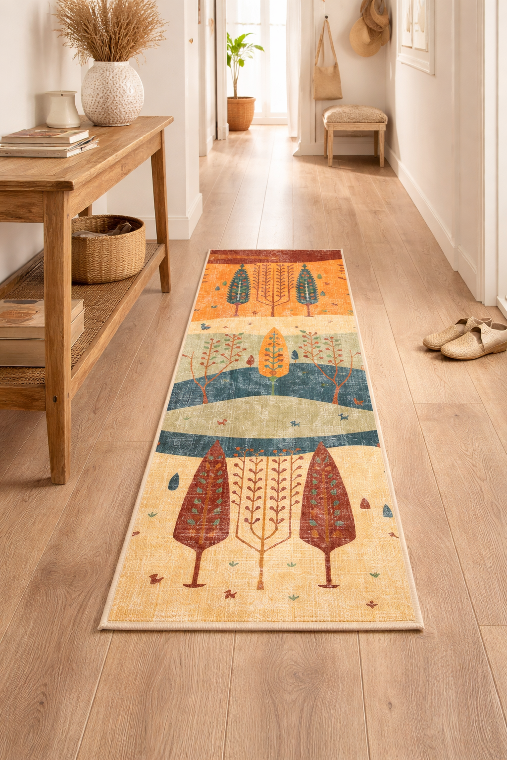 Пътека с пейзажен десен с дървета в топли цветове