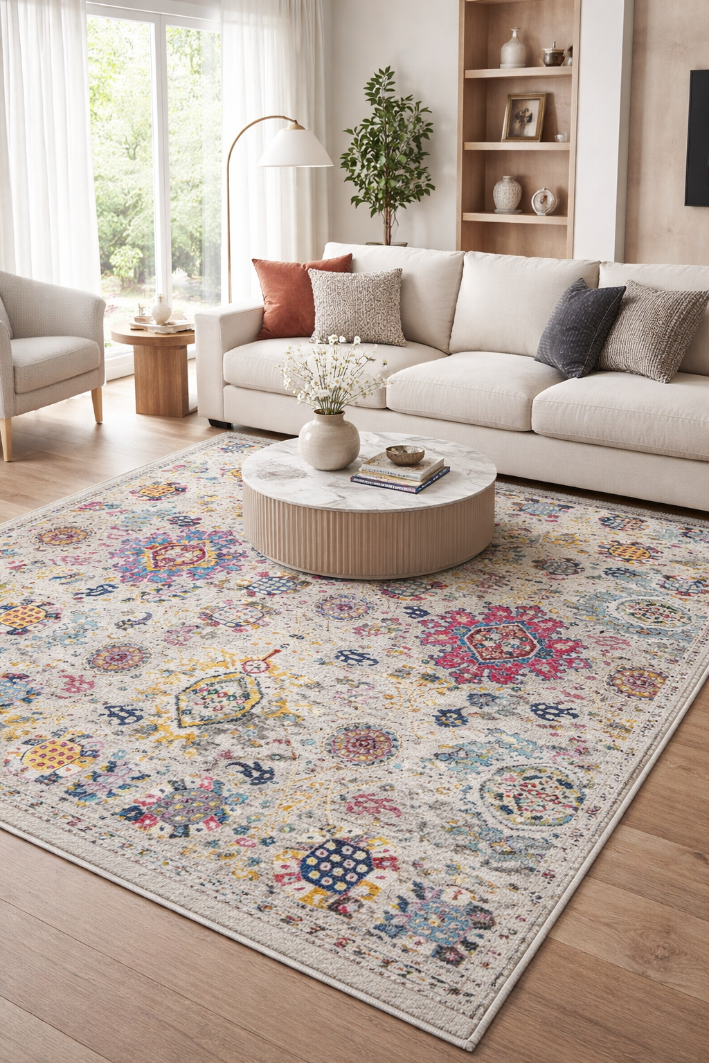 Килим с класически флорални мотиви с многоцветни акценти