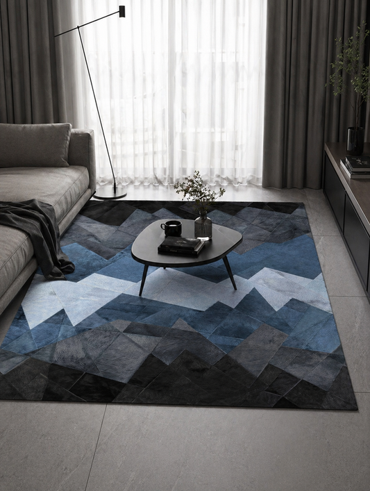 Модерен килим в синьо и сиво – геометричен дизайн