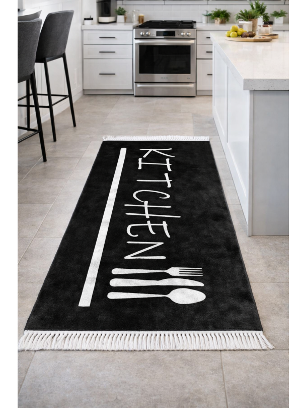 Кухненски килим KITCHEN в черно с модерен дизайн