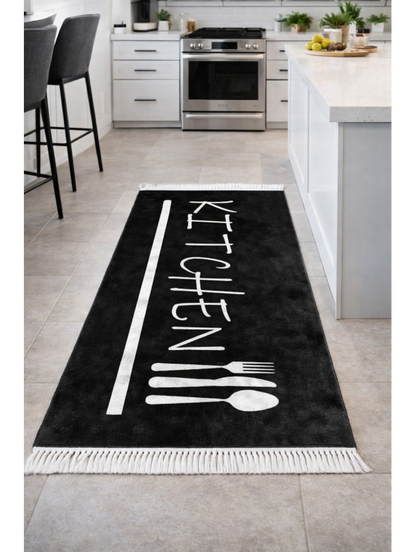 Кухненски килим KITCHEN в черно с модерен дизайн