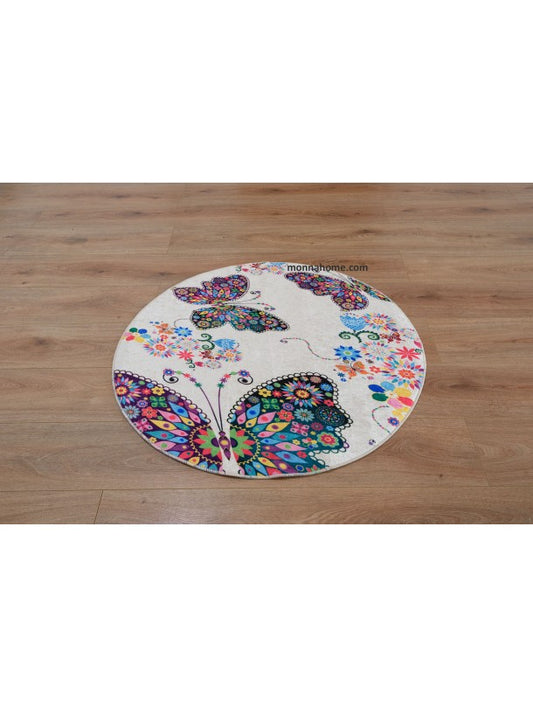 КИЛИМ в кръгла форма с ПЕПЕРУДИ