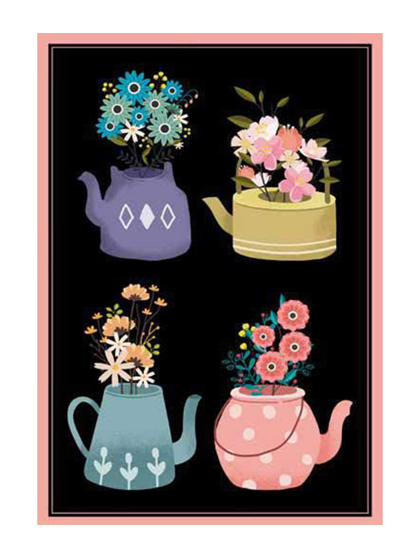 Килим за кухня с чайници и цветя – артистичен дизайн