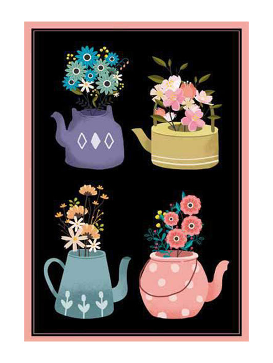 Килим за кухня с чайници и цветя – артистичен дизайн