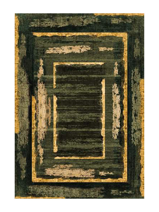 Килим в тъмнозелено и жълто – модерен абстрактен дизайн