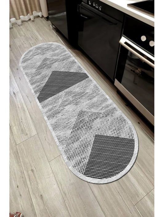 Овална пътека в сиво и черно с геометричен дизайн