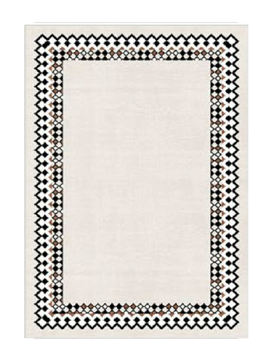 Бежов килим с декоративен бордюр в бохо стил