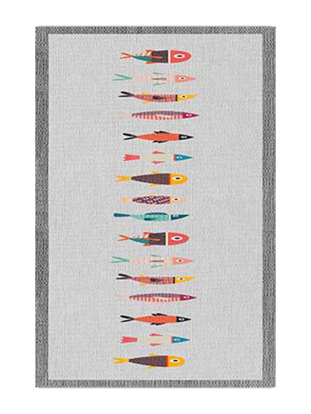 Килим за кухня от бамбук в сиво и оранжево – Рибки