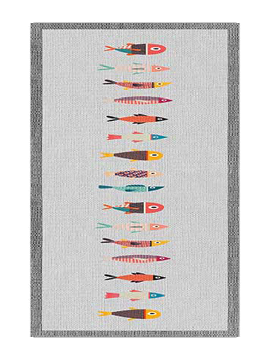 Килим за кухня от бамбук в сиво и оранжево – Рибки