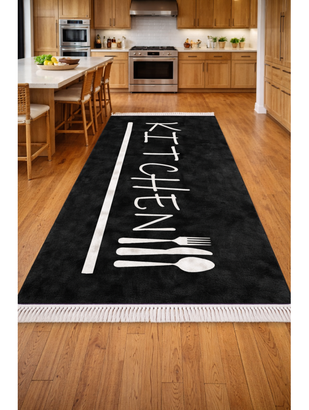 Кухненски килим KITCHEN в черно с модерен дизайн