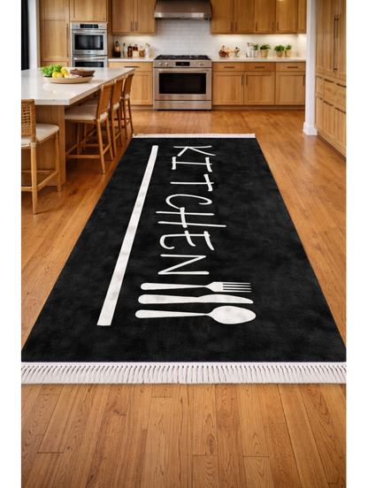 Кухненски килим KITCHEN в черно с модерен дизайн