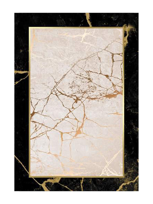 Килим с мраморен ефект в черно, бежово и златно
