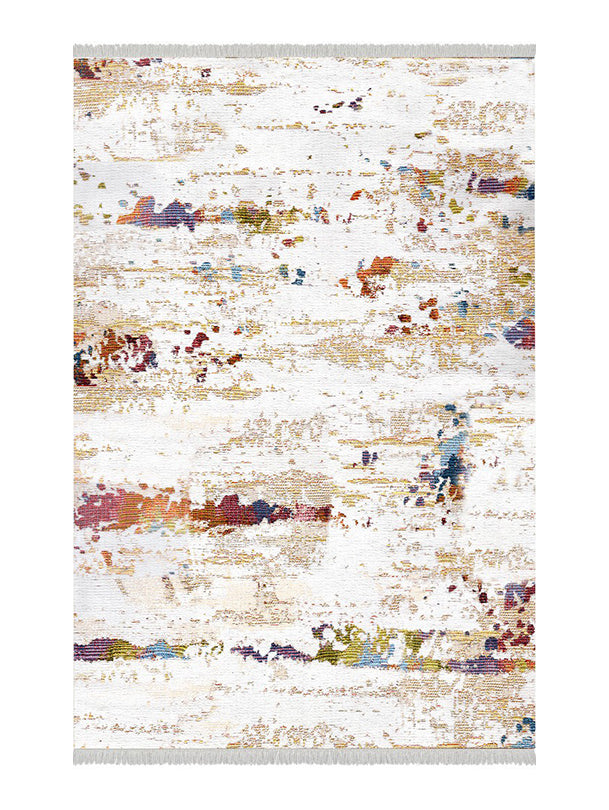 Килим с абстрактен винтидж дизайн в сиво с цветни акценти