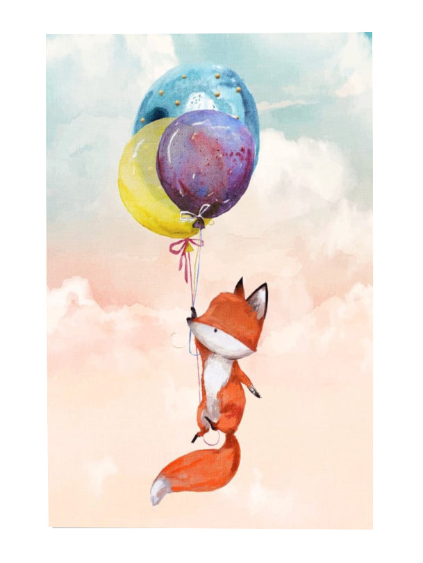 Нежен детски килим в пастелни цветове - ЛИСИЧКА С БАЛОНИ