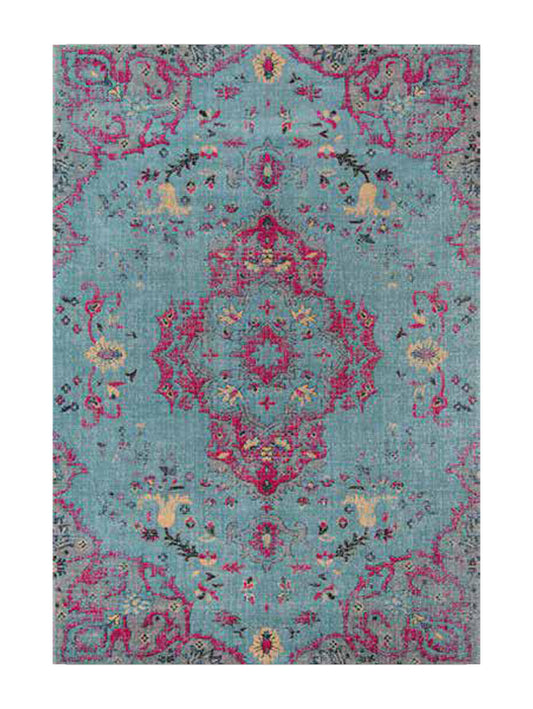 Килим в синьо с розов орнамент – винтидж ориенталски дизайн