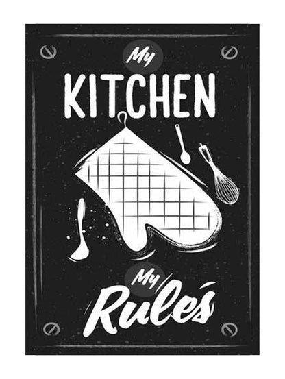 Килим за кухня My Kitchen My Rules в черно и бяло