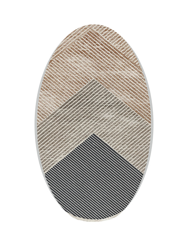 Овален килим в бежово и сиво – модерен геометричен дизайн