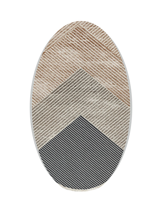Овален килим в бежово и сиво – модерен геометричен дизайн