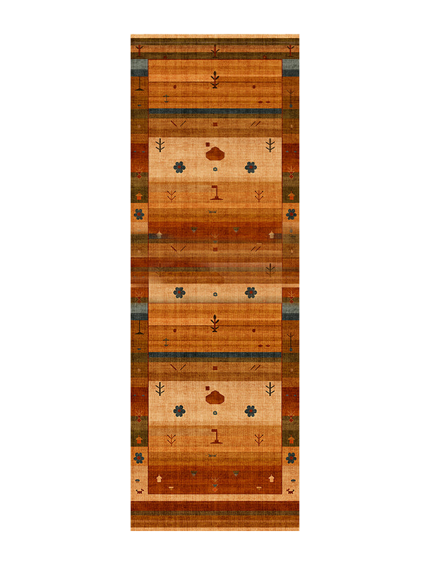 Пътека в етно стил в оранжево и охра с декоративни мотиви