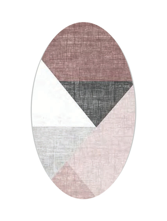 Овална пътека в розово, сиво и бяло с геометричен дизайн